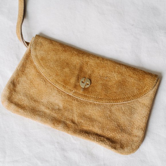 Tan Suede Vintage Clutch - Picture 2 of 3